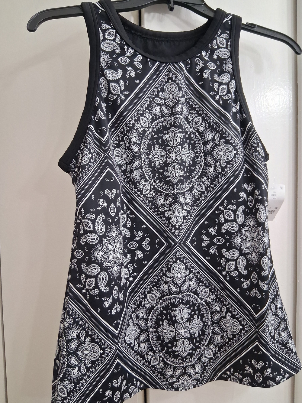 Lands' End Black and White Paisley Racerback Tank